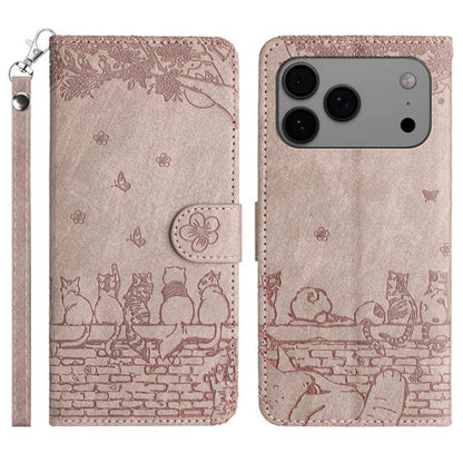Cat Embossing Pattern Leather Phone Case with Lanyard, For iPhone 18 Pro / 17 Pro, For iPhone 18 Pro Max / 17 Pro Max, For iPhone 16e / 17e, For iPhone 17