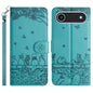 Cat Embossing Pattern Leather Phone Case with Lanyard, For iPhone Air, For iPhone 16 Pro Max, For iPhone 16 Pro, For iPhone 16 Plus