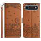 Cat Embossing Pattern Leather Phone Case with Lanyard, For iPhone Air, For iPhone 16 Pro Max, For iPhone 16 Pro, For iPhone 16 Plus