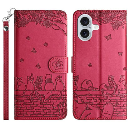 Cat Embossing Pattern Leather Phone Case with Lanyard, For iPhone 18 Pro / 17 Pro, For iPhone 18 Pro Max / 17 Pro Max, For iPhone 16e / 17e, For iPhone 17