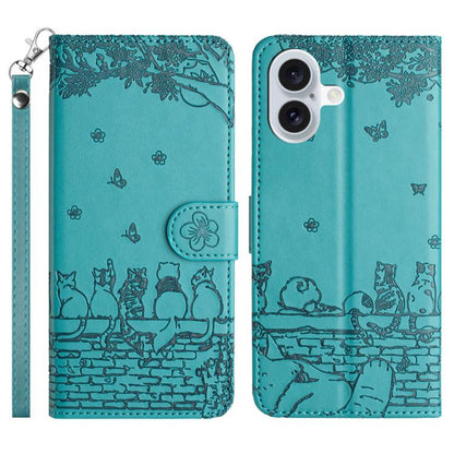 Cat Embossing Pattern Leather Phone Case with Lanyard, For iPhone 18 Pro / 17 Pro, For iPhone 18 Pro Max / 17 Pro Max, For iPhone 16e / 17e, For iPhone 17