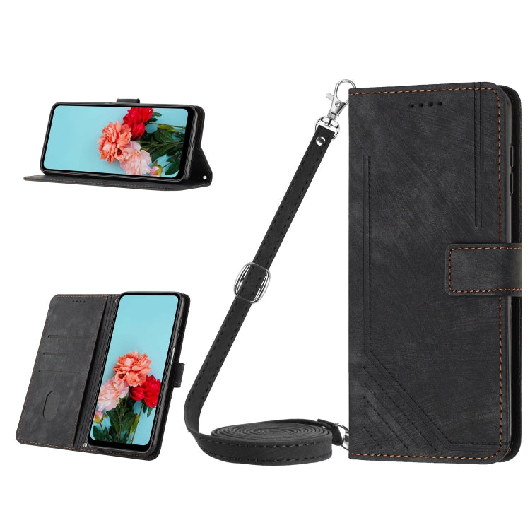 Skin Feel Stripe Pattern Leather Phone Case with Long Lanyard, Series 4