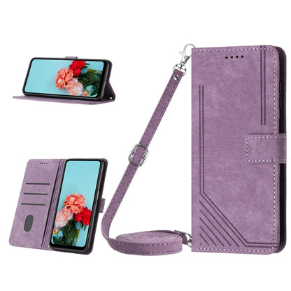 Skin Feel Stripe Pattern Leather Phone Case with Long Lanyard, Series 4