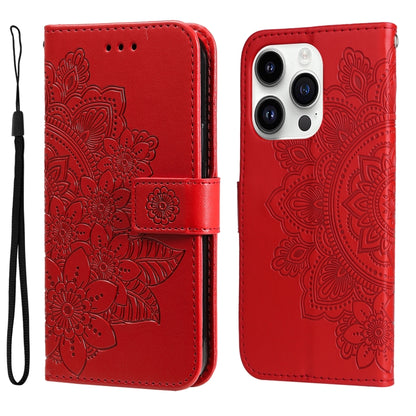 Seven-petal Flowers Embossing Leather Phone Case, For iPhone 16, For iPhone 15 Pro Max, For iPhone 15 Pro, For iPhone 15 Plus