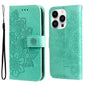 Seven-petal Flowers Embossing Leather Phone Case, For iPhone 16, For iPhone 15 Pro Max, For iPhone 15 Pro, For iPhone 15 Plus