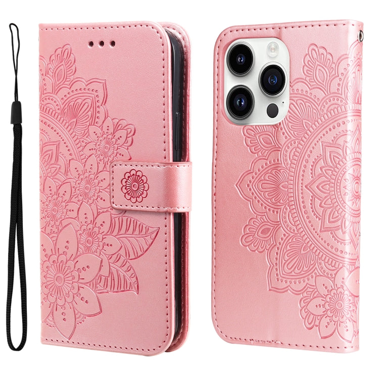 Seven-petal Flowers Embossing Leather Phone Case, For iPhone 16, For iPhone 15 Pro Max, For iPhone 15 Pro, For iPhone 15 Plus