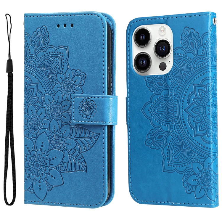 Seven-petal Flowers Embossing Leather Phone Case, For iPhone 16, For iPhone 15 Pro Max, For iPhone 15 Pro, For iPhone 15 Plus