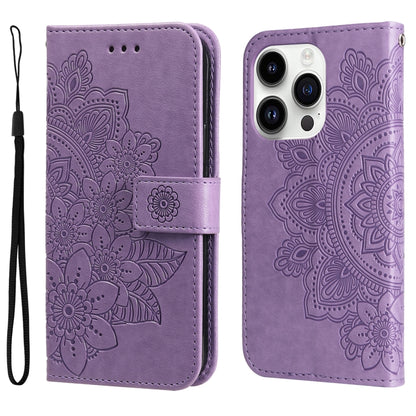 Seven-petal Flowers Embossing Leather Phone Case, For iPhone 16, For iPhone 15 Pro Max, For iPhone 15 Pro, For iPhone 15 Plus