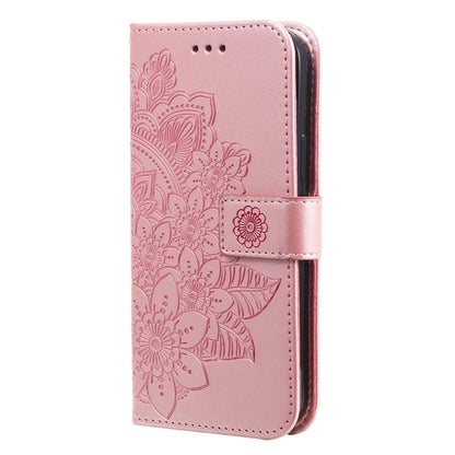 Seven-petal Flowers Embossing Leather Phone Case, For iPhone 15