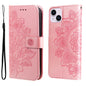 Seven-petal Flowers Embossing Leather Phone Case, For iPhone 15