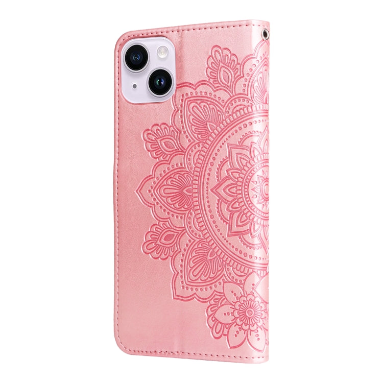 Seven-petal Flowers Embossing Leather Phone Case, For iPhone 15