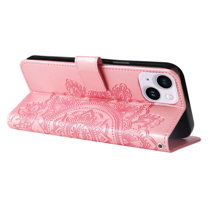 Seven-petal Flowers Embossing Leather Phone Case, For iPhone 15