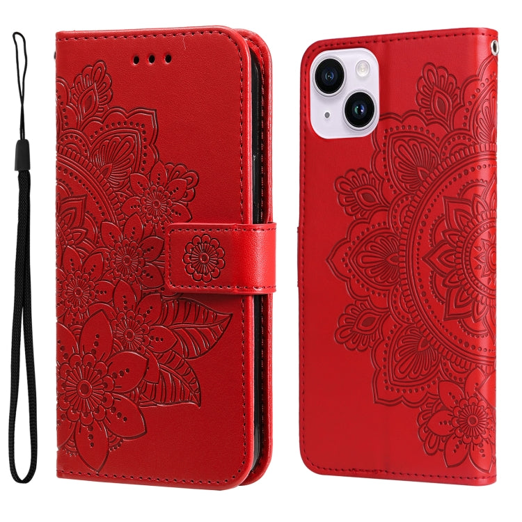 Seven-petal Flowers Embossing Leather Phone Case, For iPhone 16, For iPhone 15 Pro Max, For iPhone 15 Pro, For iPhone 15 Plus