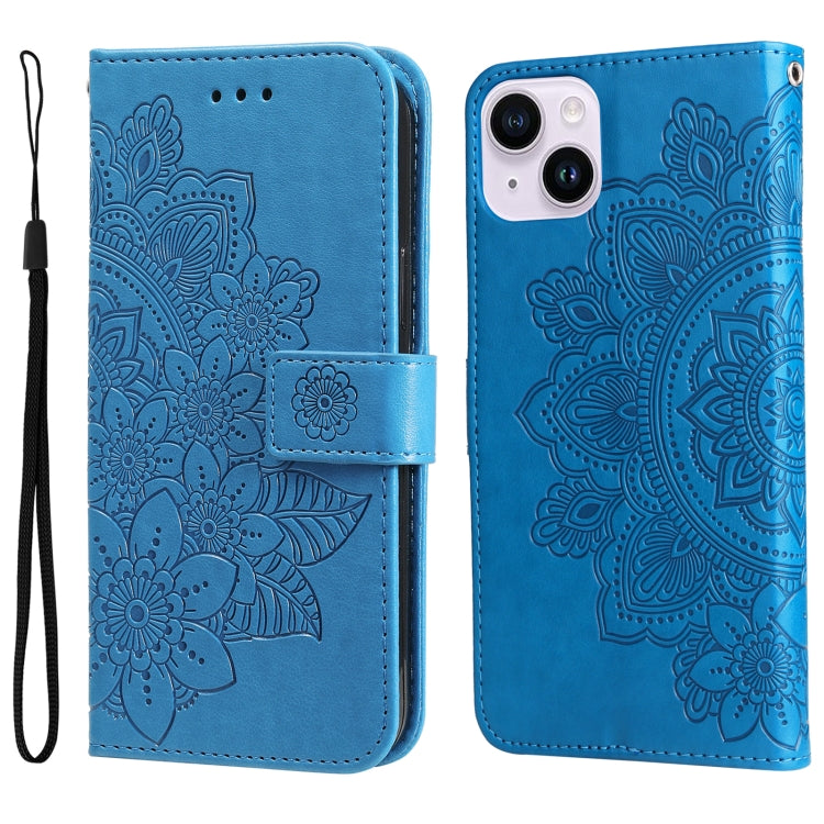 Seven-petal Flowers Embossing Leather Phone Case, For iPhone 16, For iPhone 15 Pro Max, For iPhone 15 Pro, For iPhone 15 Plus