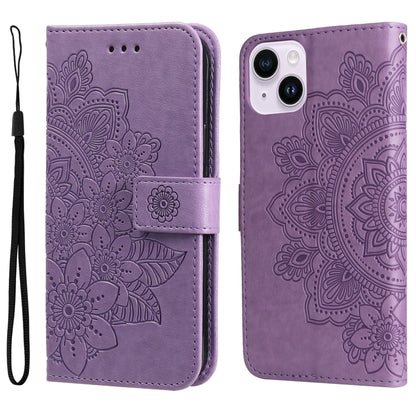 Seven-petal Flowers Embossing Leather Phone Case, For iPhone 16, For iPhone 15 Pro Max, For iPhone 15 Pro, For iPhone 15 Plus