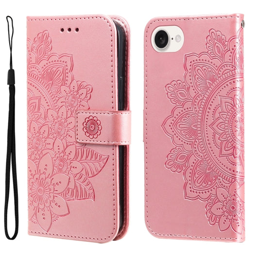 Seven-petal Flowers Embossing Leather Phone Case, For iPhone 16e, For iPhone 16 Pro Max, For iPhone 16 Pro, For iPhone 16 Plus