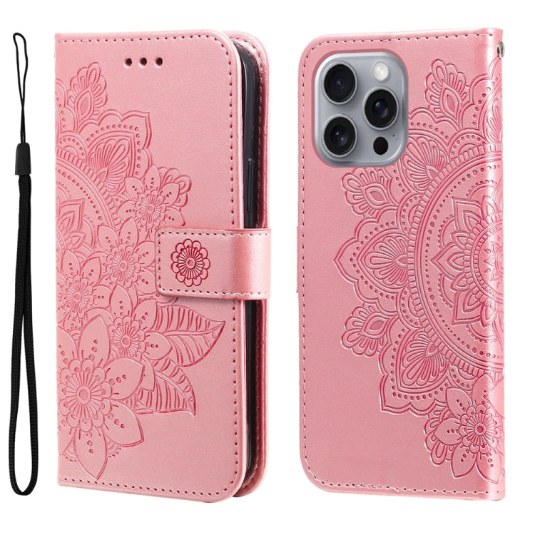 Seven-petal Flowers Embossing Leather Phone Case, For iPhone Air, For iPhone 16 Pro Max, For iPhone 16 Pro, For iPhone 16 Plus
