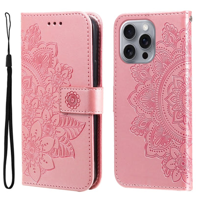 Seven-petal Flowers Embossing Leather Phone Case, For iPhone Air, For iPhone 16 Pro Max, For iPhone 16 Pro, For iPhone 16 Plus