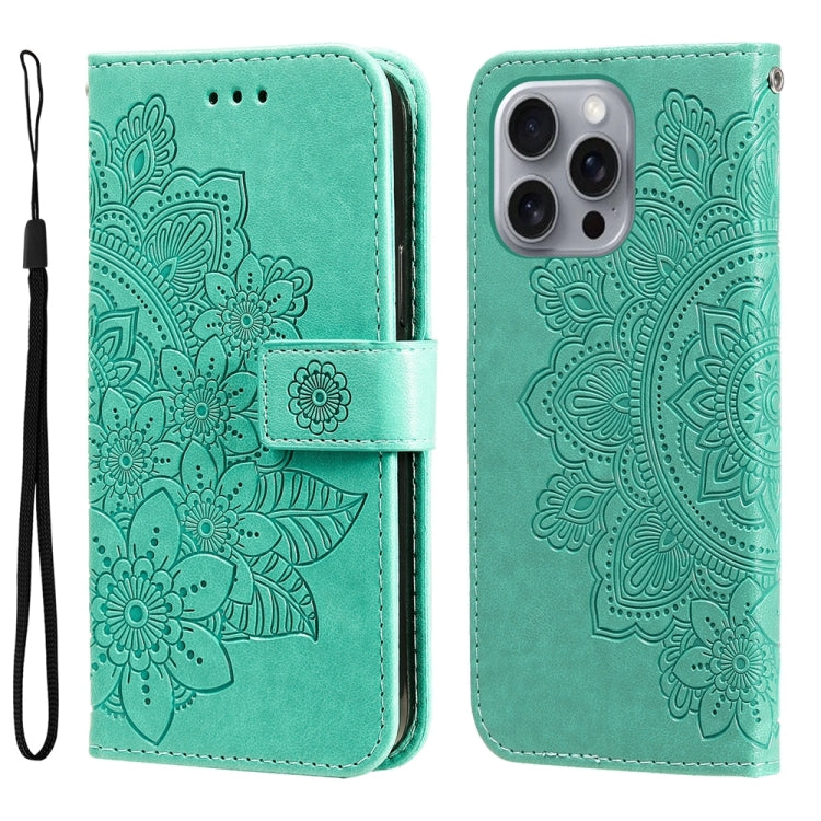Seven-petal Flowers Embossing Leather Phone Case, For iPhone Air, For iPhone 16 Pro Max, For iPhone 16 Pro, For iPhone 16 Plus