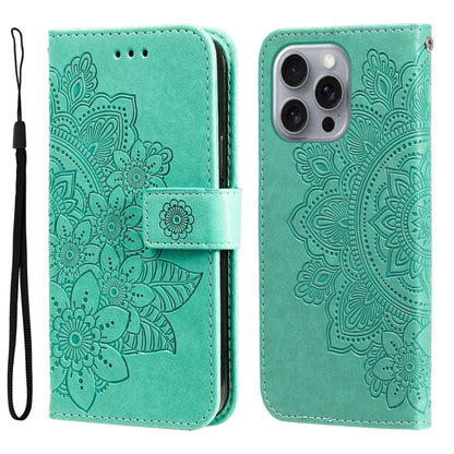 Seven-petal Flowers Embossing Leather Phone Case, For iPhone Air, For iPhone 16 Pro Max, For iPhone 16 Pro, For iPhone 16 Plus