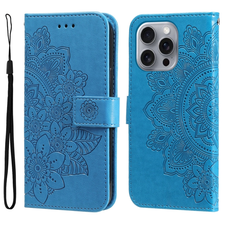 Seven-petal Flowers Embossing Leather Phone Case, For iPhone Air, For iPhone 16 Pro Max, For iPhone 16 Pro, For iPhone 16 Plus