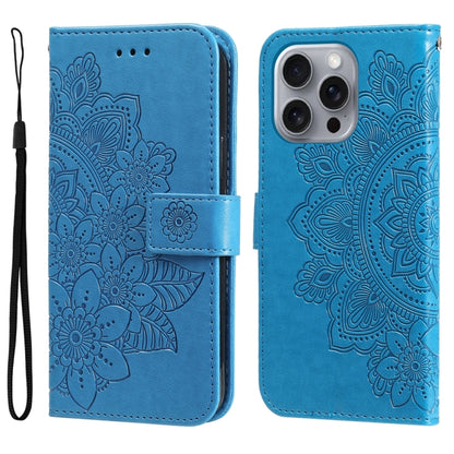 Seven-petal Flowers Embossing Leather Phone Case, For iPhone Air, For iPhone 16 Pro Max, For iPhone 16 Pro, For iPhone 16 Plus
