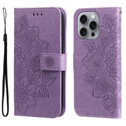 Seven-petal Flowers Embossing Leather Phone Case, For iPhone Air, For iPhone 16 Pro Max, For iPhone 16 Pro, For iPhone 16 Plus