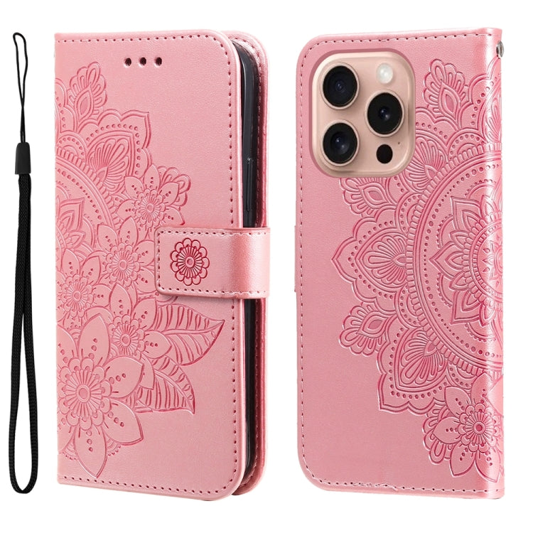 Seven-petal Flowers Embossing Leather Phone Case, For iPhone Air, For iPhone 16 Pro Max, For iPhone 16 Pro, For iPhone 16 Plus