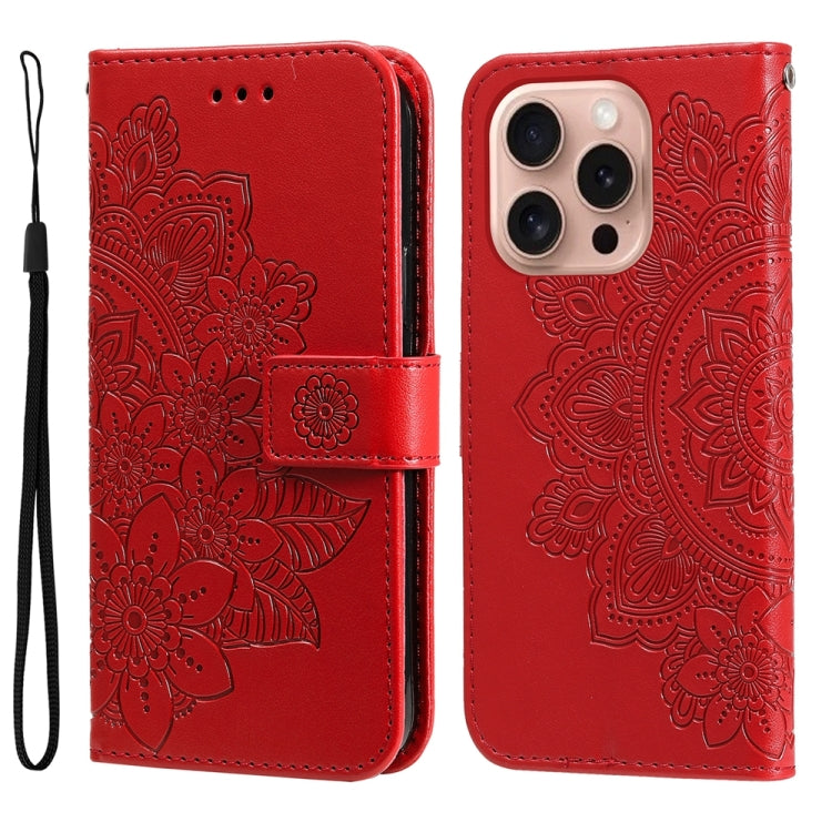 Seven-petal Flowers Embossing Leather Phone Case, For iPhone Air, For iPhone 16 Pro Max, For iPhone 16 Pro, For iPhone 16 Plus