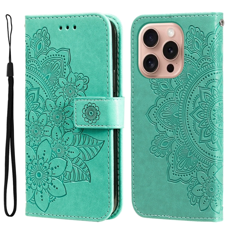 Seven-petal Flowers Embossing Leather Phone Case, For iPhone Air, For iPhone 16 Pro Max, For iPhone 16 Pro, For iPhone 16 Plus