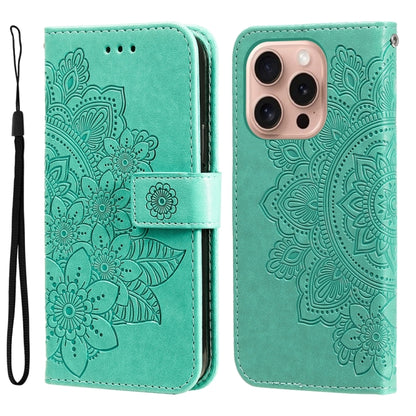 Seven-petal Flowers Embossing Leather Phone Case, For iPhone Air, For iPhone 16 Pro Max, For iPhone 16 Pro, For iPhone 16 Plus