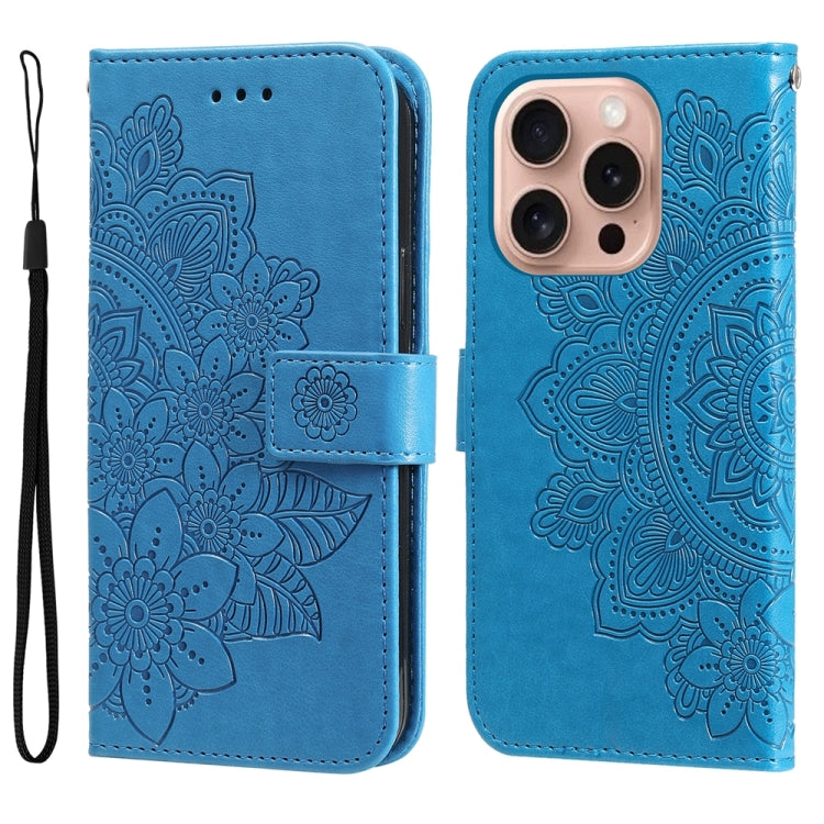 Seven-petal Flowers Embossing Leather Phone Case, For iPhone Air, For iPhone 16 Pro Max, For iPhone 16 Pro, For iPhone 16 Plus