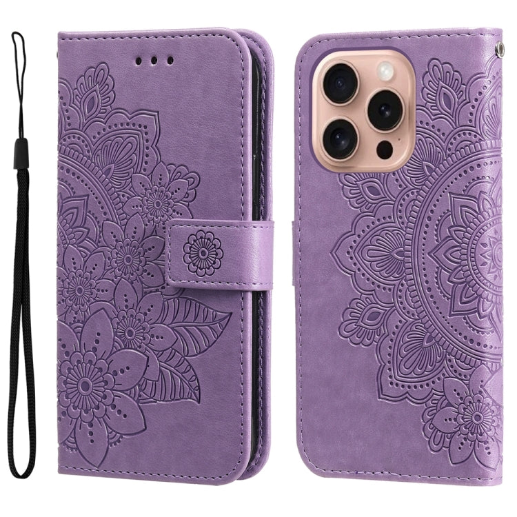 Seven-petal Flowers Embossing Leather Phone Case, For iPhone Air, For iPhone 16 Pro Max, For iPhone 16 Pro, For iPhone 16 Plus