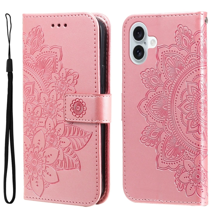 Seven-petal Flowers Embossing Leather Phone Case, For iPhone Air, For iPhone 16 Pro Max, For iPhone 16 Pro, For iPhone 16 Plus