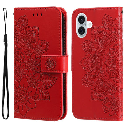 Seven-petal Flowers Embossing Leather Phone Case, For iPhone Air, For iPhone 16 Pro Max, For iPhone 16 Pro, For iPhone 16 Plus