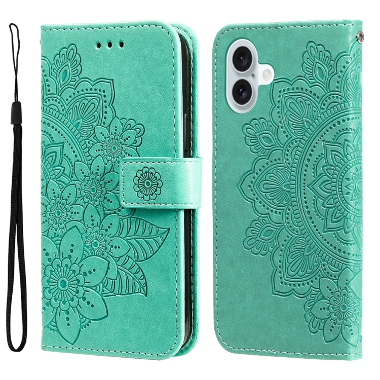 Seven-petal Flowers Embossing Leather Phone Case, For iPhone Air, For iPhone 16 Pro Max, For iPhone 16 Pro, For iPhone 16 Plus