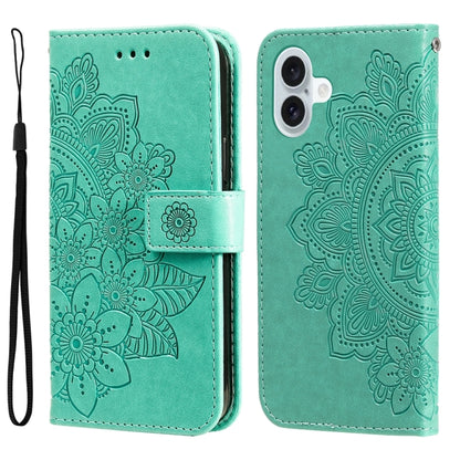 Seven-petal Flowers Embossing Leather Phone Case, For iPhone Air, For iPhone 16 Pro Max, For iPhone 16 Pro, For iPhone 16 Plus
