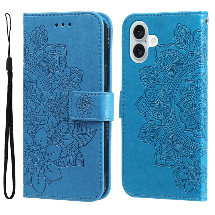 Seven-petal Flowers Embossing Leather Phone Case, For iPhone Air, For iPhone 16 Pro Max, For iPhone 16 Pro, For iPhone 16 Plus