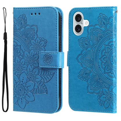 Seven-petal Flowers Embossing Leather Phone Case, For iPhone Air, For iPhone 16 Pro Max, For iPhone 16 Pro, For iPhone 16 Plus