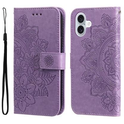 Seven-petal Flowers Embossing Leather Phone Case, For iPhone Air, For iPhone 16 Pro Max, For iPhone 16 Pro, For iPhone 16 Plus