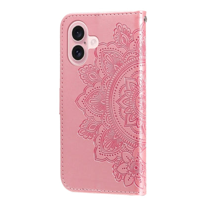 Seven-petal Flowers Embossing Leather Phone Case, For iPhone 16, For iPhone 15 Pro Max, For iPhone 15 Pro, For iPhone 15 Plus