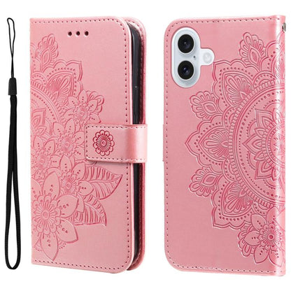 Seven-petal Flowers Embossing Leather Phone Case, For iPhone 17e / 16e, For iPhone 17 Pro Max, For iPhone 17 Pro, For iPhone 17