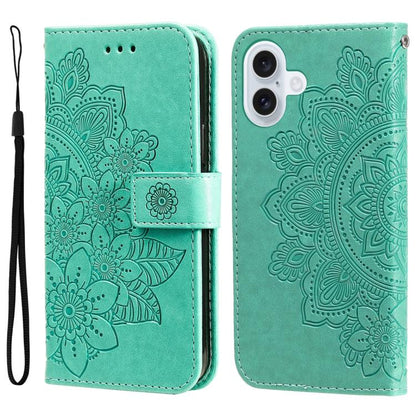 Seven-petal Flowers Embossing Leather Phone Case, For iPhone 17e / 16e, For iPhone 17 Pro Max, For iPhone 17 Pro, For iPhone 17