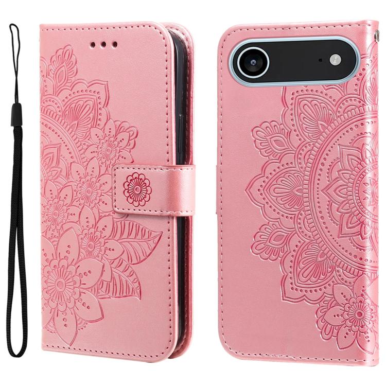 Seven-petal Flowers Embossing Leather Phone Case, For iPhone Air, For iPhone 16 Pro Max, For iPhone 16 Pro, For iPhone 16 Plus