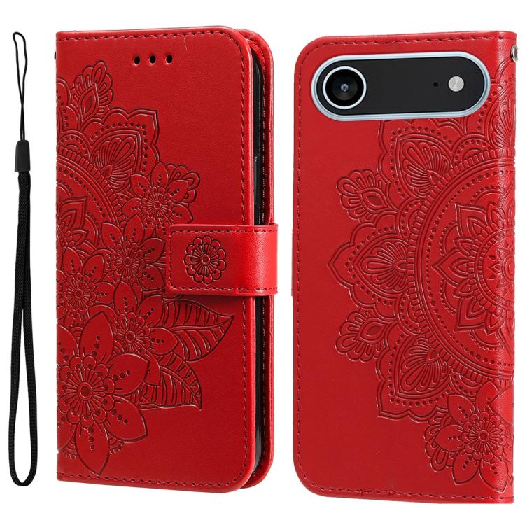 Seven-petal Flowers Embossing Leather Phone Case, For iPhone Air, For iPhone 16 Pro Max, For iPhone 16 Pro, For iPhone 16 Plus