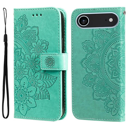 Seven-petal Flowers Embossing Leather Phone Case, For iPhone Air, For iPhone 16 Pro Max, For iPhone 16 Pro, For iPhone 16 Plus