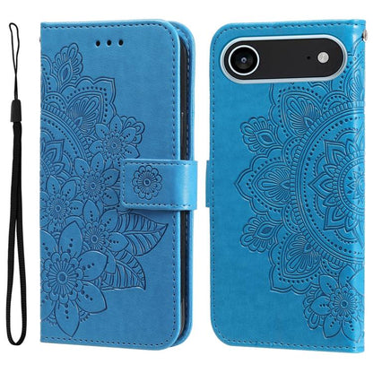 Seven-petal Flowers Embossing Leather Phone Case, For iPhone Air, For iPhone 16 Pro Max, For iPhone 16 Pro, For iPhone 16 Plus