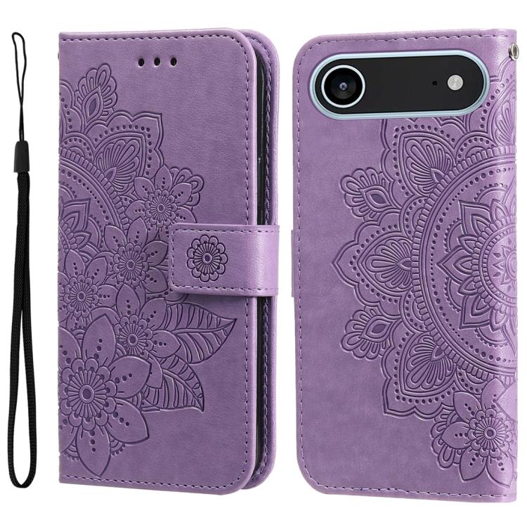 Seven-petal Flowers Embossing Leather Phone Case, For iPhone Air, For iPhone 16 Pro Max, For iPhone 16 Pro, For iPhone 16 Plus