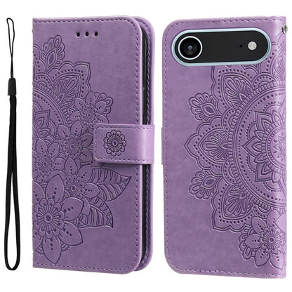 Seven-petal Flowers Embossing Leather Phone Case, For iPhone Air, For iPhone 16 Pro Max, For iPhone 16 Pro, For iPhone 16 Plus