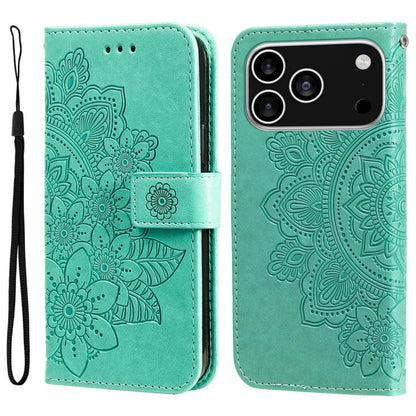 Seven-petal Flowers Embossing Leather Phone Case, For iPhone 17e / 16e, For iPhone 17 Pro Max, For iPhone 17 Pro, For iPhone 17